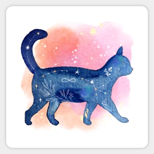 Cool aesthetic galaxy cat watercolor illustration design Sticker